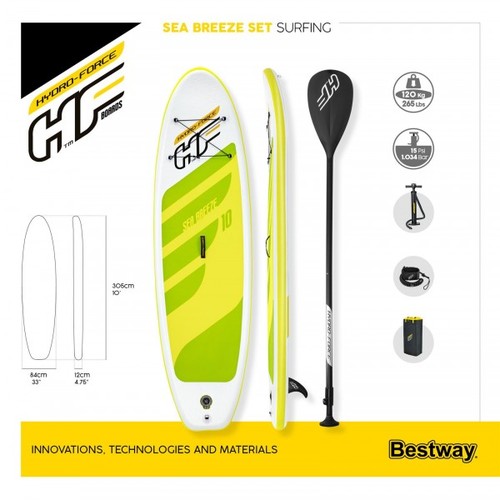 SUP-доска 65340 "Sea Breeze" 305х84х12см, насос, весло, лиш, киль, ремнабор, сумка, до 120кг (фото, вид 15)