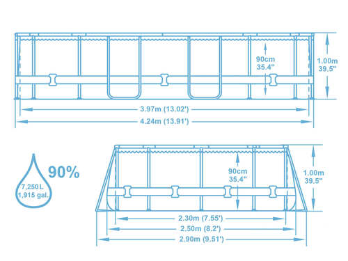 Каркасный бассейн Bestway 56620 Power Steel 427х250х100см, 7250л, фильтр-насос 2006л/ч, лестница, поплавок-дозатор (фото, вид 1)