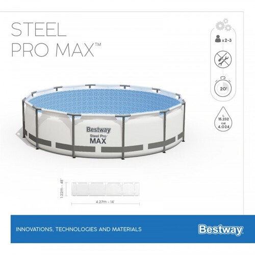 Каркасный бассейн Bestway 5612х Steel Pro Max 427х122см, 15232л, фильтр-насос 3028л/ч, лестница, тент (фото, вид 6)
